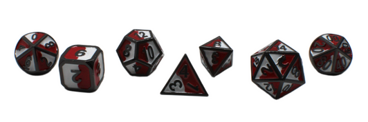 Old School 7 Piece DnD RPG Metal Dice Set: Dragon Forged - Red & White w/ Black Nickel