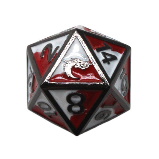 Old School 7 Piece DnD RPG Metal Dice Set: Dragon Forged - Red & White w/ Black Nickel
