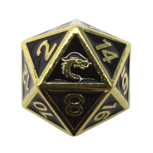 Old School 7 Piece DnD RPG Metal Dice Set: Elven Forged - Black w/ Gold