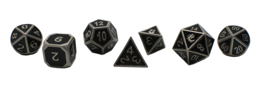 Old School 7 Piece DnD RPG Metal Dice Set: Elven Forged - Black w/ Silver