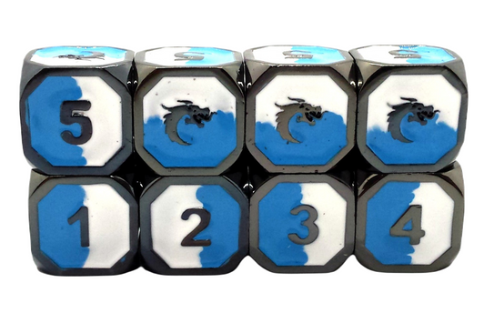 Old School DnD RPG Metal Dice D6 Set: Dragon Forged - Blue & White w/ Black Nickel