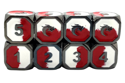 Old School DnD RPG Metal Dice D6 Set: Dragon Forged - Red & White w/ Black Nickel