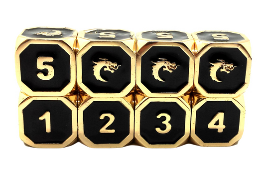 Old School DnD RPG Metal Dice D6 Set: Elven Forged - Black w/ Gold
