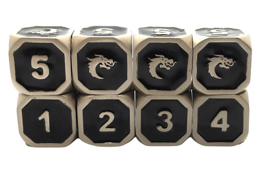 Old School DnD RPG Metal Dice D6 Set: Elven Forged - Black w/ Silver