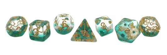 Old School 7 Piece DnD RPG Dice Set: Infused - Beach Party - Aqua - New
