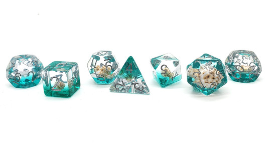 Old School 7 Piece DnD RPG Dice Set: Infused - Beach Party - Aqua - New