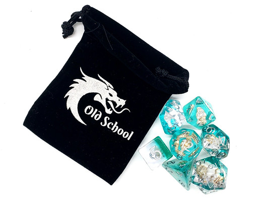 Old School 7 Piece DnD RPG Dice Set: Infused - Beach Party - Aqua - New