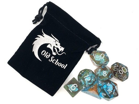 Old School 7 Piece DnD RPG Dice Set: Infused - Beach Party - Sunken Treasure - New