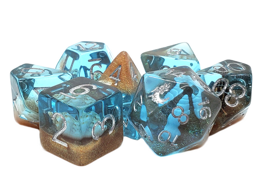 Old School 7 Piece DnD RPG Dice Set: Infused - Beach Party - Sunken Treasure - New