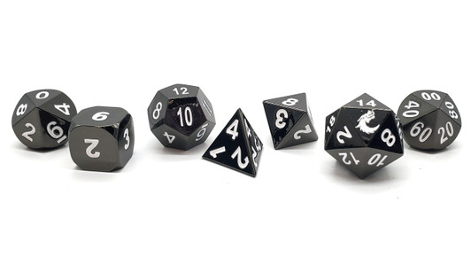 Old School 7 Piece DnD RPG Metal Dice Set: Halfling Forged - Electric Black