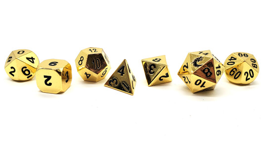 Old School 7 Piece DnD RPG Metal Dice Set: Halfling Forged - Shiny Gold