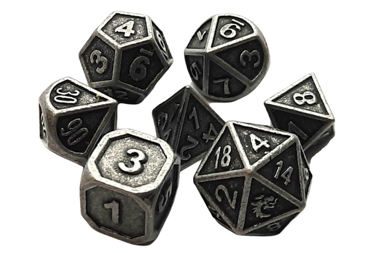 Old School 7 Piece DnD RPG Metal Dice Set: Dwarven Forged - Ancient Silver