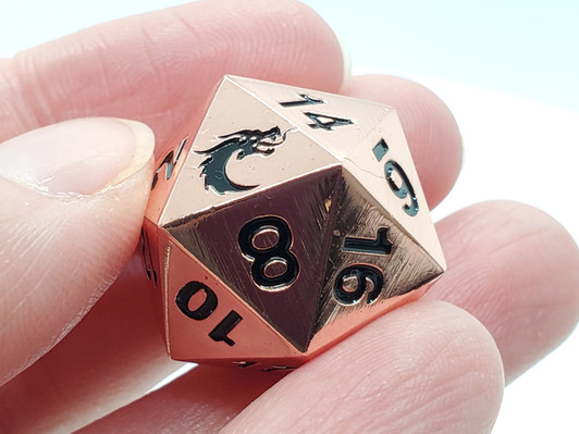 Old School DnD RPG Metal D20: Halfling Forged - Shiny Copper