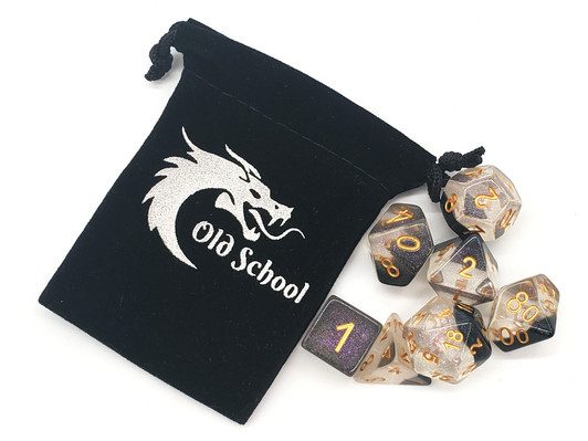 Old School 7 Piece DnD RPG Dice Set: Luminous - Black Crystal