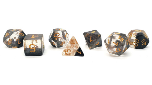 Old School 7 Piece DnD RPG Dice Set: Luminous - Black Crystal