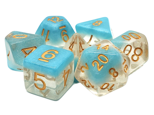 Old School 7 Piece DnD RPG Dice Set: Luminous - Winter's Breath