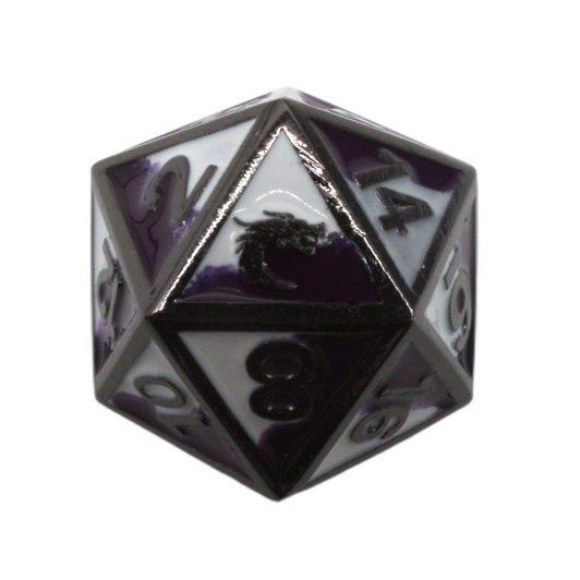 Old School 7 Piece DnD RPG Metal Dice Set: Dragon Forged - Purple & White w/ Black Nickel