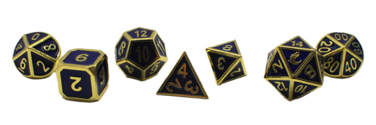 Old School 7 Piece DnD RPG Metal Dice Set: Elven Forged - Blue w/ Gold
