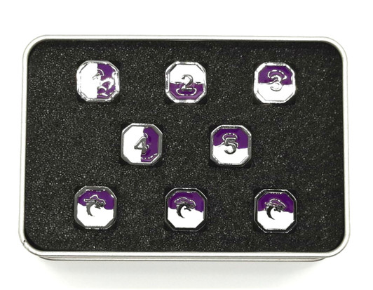 Old School DnD RPG Metal Dice D6 Set: Dragon Forged - Purple & White w/ Black Nickel