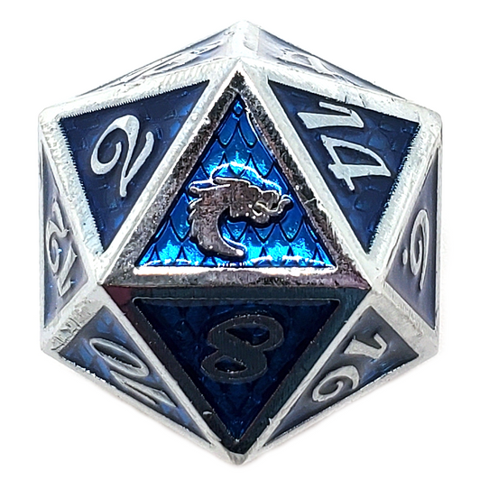 Old School 7 Piece DnD RPG Metal Dice Set: Dragon Scale - Blue