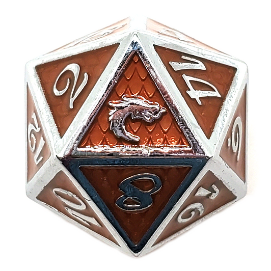 Old School 7 Piece DnD RPG Metal Dice Set: Dragon Scale - Orange