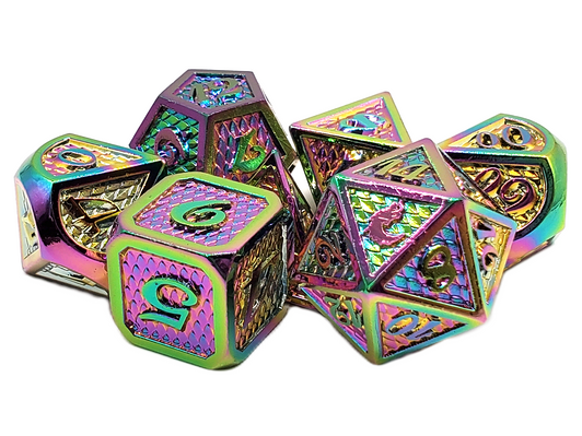 Old School 7 Piece DnD RPG Metal Dice Set: Dragon Scale - Spectral