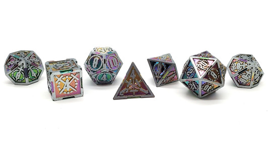 Old School 7 Piece DnD RPG Metal Dice Set: Knights of the Round Table - Spectral w/ Silver