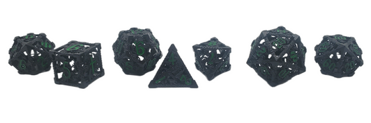 Old School Dice: Hollow Metal 7-Piece Set - Dragon - Black w/ Green