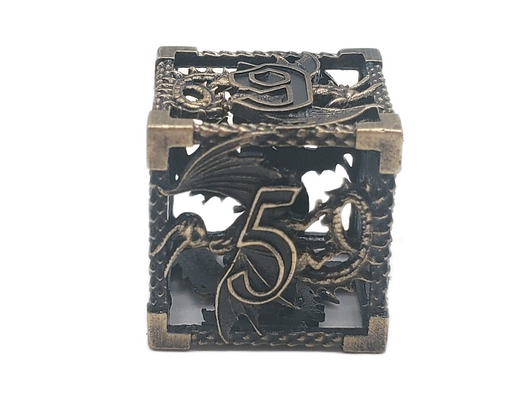 Old School Dice: Hollow Metal 7-Piece Set - Dragon - Ancient Gold