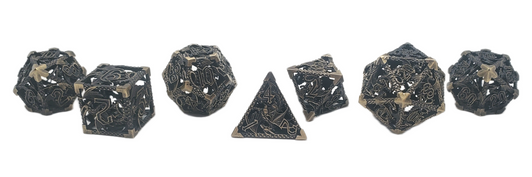 Old School Dice: Hollow Metal 7-Piece Set - Dragon - Ancient Gold
