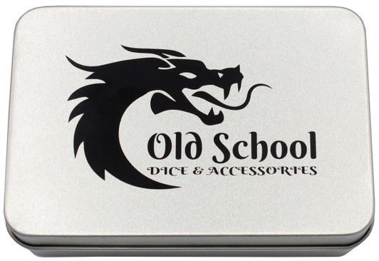 Old School Dice: Hollow Metal 7-Piece Set - Dragon - Silver w/ Yellow