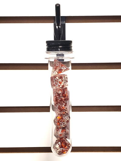 Old School 7 Piece DnD RPG Dice Set: Infused - Orange Butterfly w/ Silver