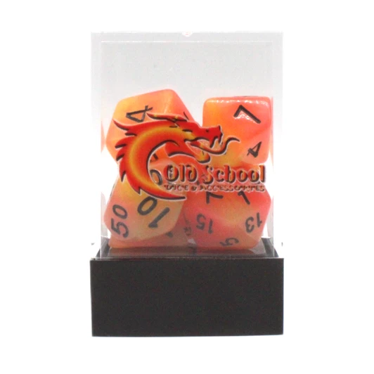 Old School Dice 7-Piece RPG Dice Set: Glow Dice - Orange & Yellow