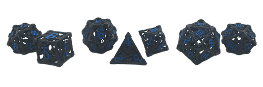 Old School Dice: Hollow Metal 7-Piece Set - Dragon - Black w/ Light Blue