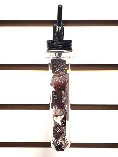 Old School 7 Piece DnD RPG Dice Set: Infused - Dragon Eye - Brown