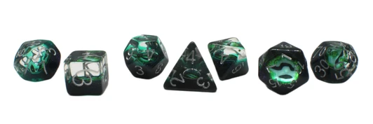 Old School 7 Piece DnD RPG Dice Set: Infused - Dragon Eye - Green - New