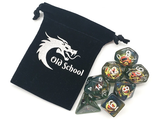 Old School 7 Piece DnD RPG Dice Set: Infused - Dragon Eye - Mist