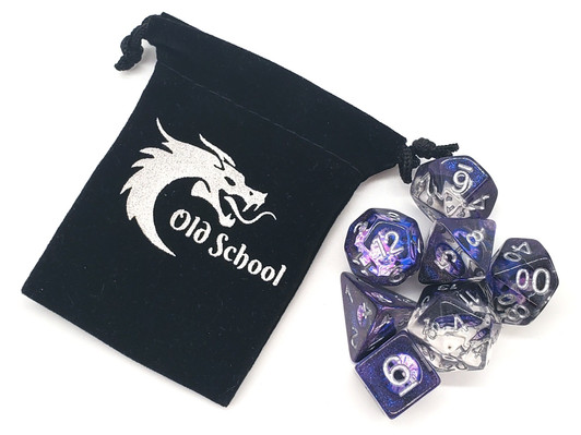 Old School 7 Piece DnD RPG Dice Set: Infused - Dragon Eye - Purple