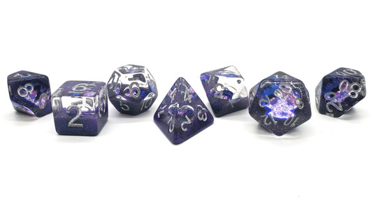 Old School 7 Piece DnD RPG Dice Set: Infused - Dragon Eye - Purple