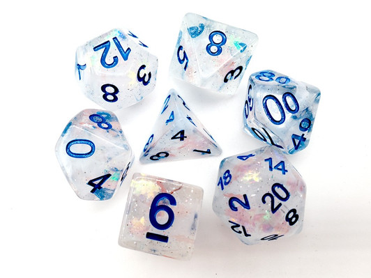 Old School 7 Piece DnD RPG Dice Set: Infused - Snowy Day