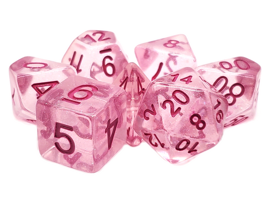 Old School 7 Piece DnD RPG Dice Set: Luminous - Pink Planet