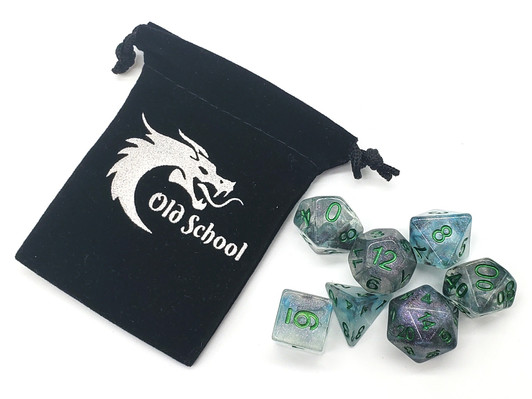 Old School 7 Piece DnD RPG Dice Set: Luminous - Blue Moon