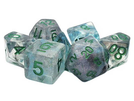 Old School 7 Piece DnD RPG Dice Set: Luminous - Blue Moon