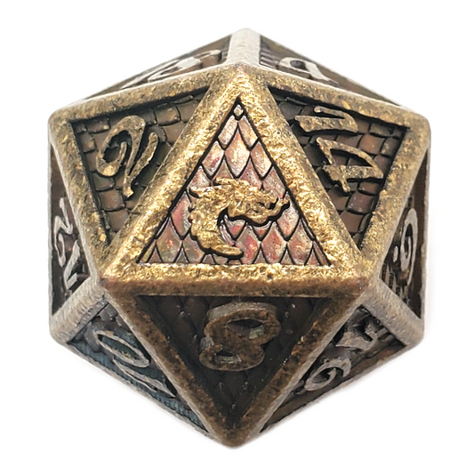 Old School 7 Piece DnD RPG Metal Dice Set: Dragon Scale - Ancient Gold