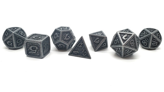 Old School 7 Piece DnD RPG Metal Dice Set: Dragon Scale - Ancient Silver