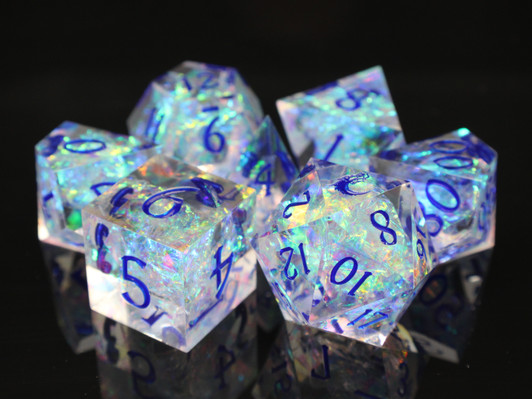 Old School Dice: Sharp Edged 7-Piece Dice Set - Crystal Ice
