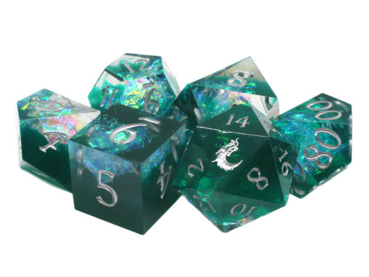 Old School Dice: Sharp Edged 7-Piece Dice Set - Emerald Forest