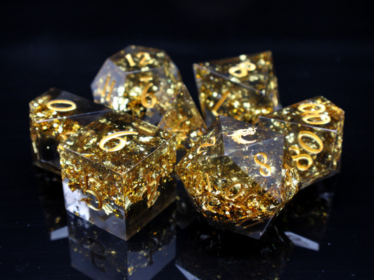 Old School Dice: Sharp Edged 7-Piece Dice Set - Gold Vein
