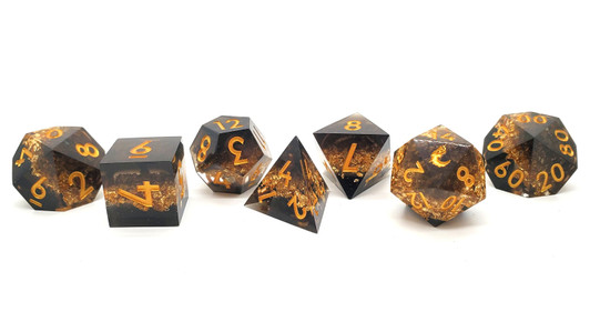 Old School Dice: Sharp Edged 7-Piece Dice Set - Gold Vein
