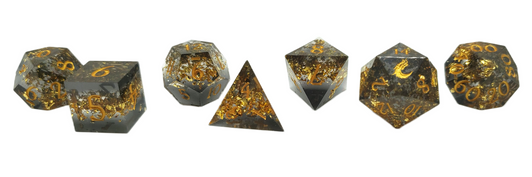Old School Dice: Sharp Edged 7-Piece Dice Set - Gold Vein